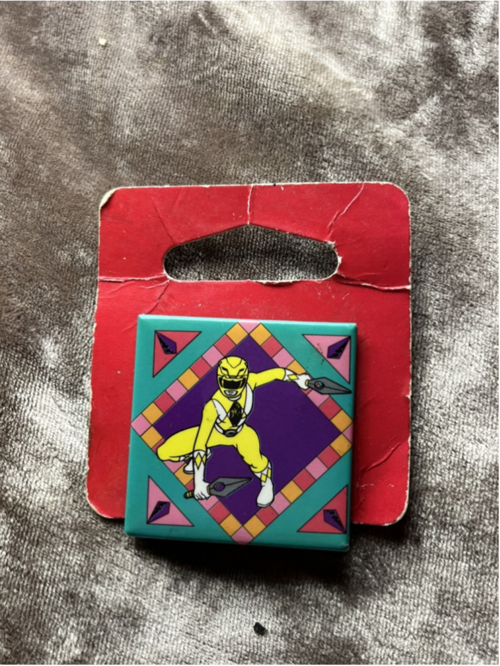 Vintage 1993 Power Rangers - YELLOW Ranger Collectible Button Pin - Made In USA!